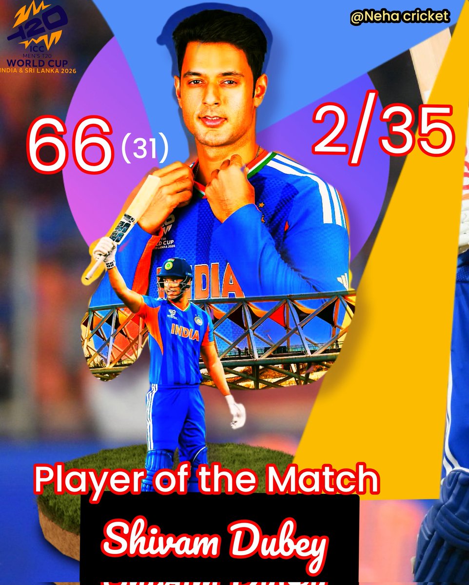 devendr72755133's tweet photo. For his impactful outing in Ahmedabad, Shivam Dube is named the Player of the Match 🏅

#TeamIndia | #T20WorldCup | #MenInBlue | #INDvNED️ https://t.co/RBOiVmVj0X