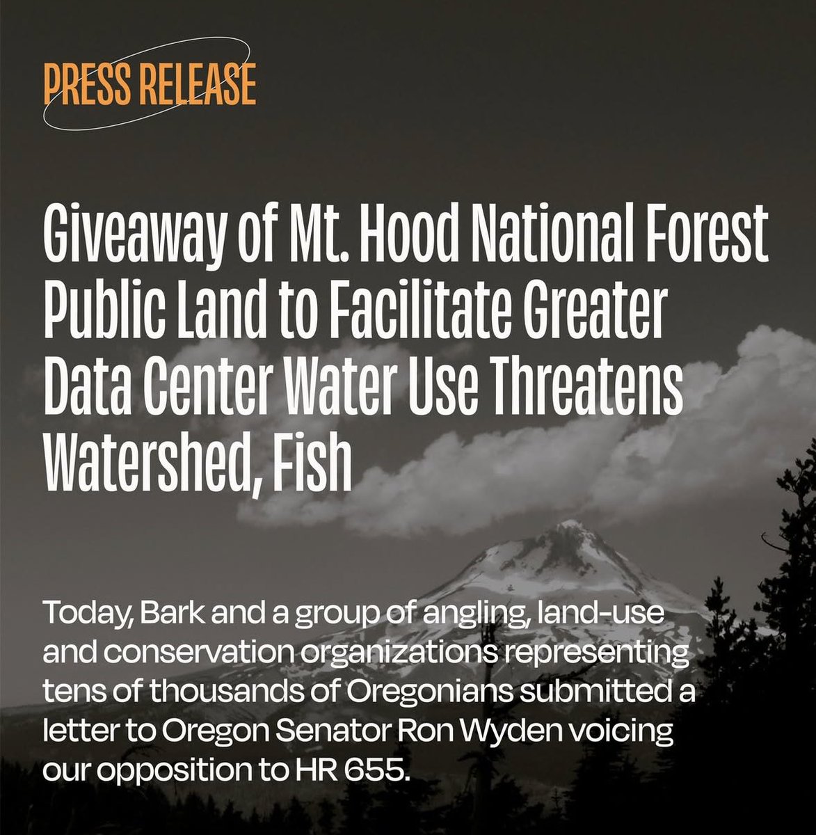 They’re trying to steal part of Oregon’s most treasured National Forest to suck up an essential watershed &amp; home to endangered species so corporations can cool their AI Girlfriend Generators  bark-out.org/news/press-rel…