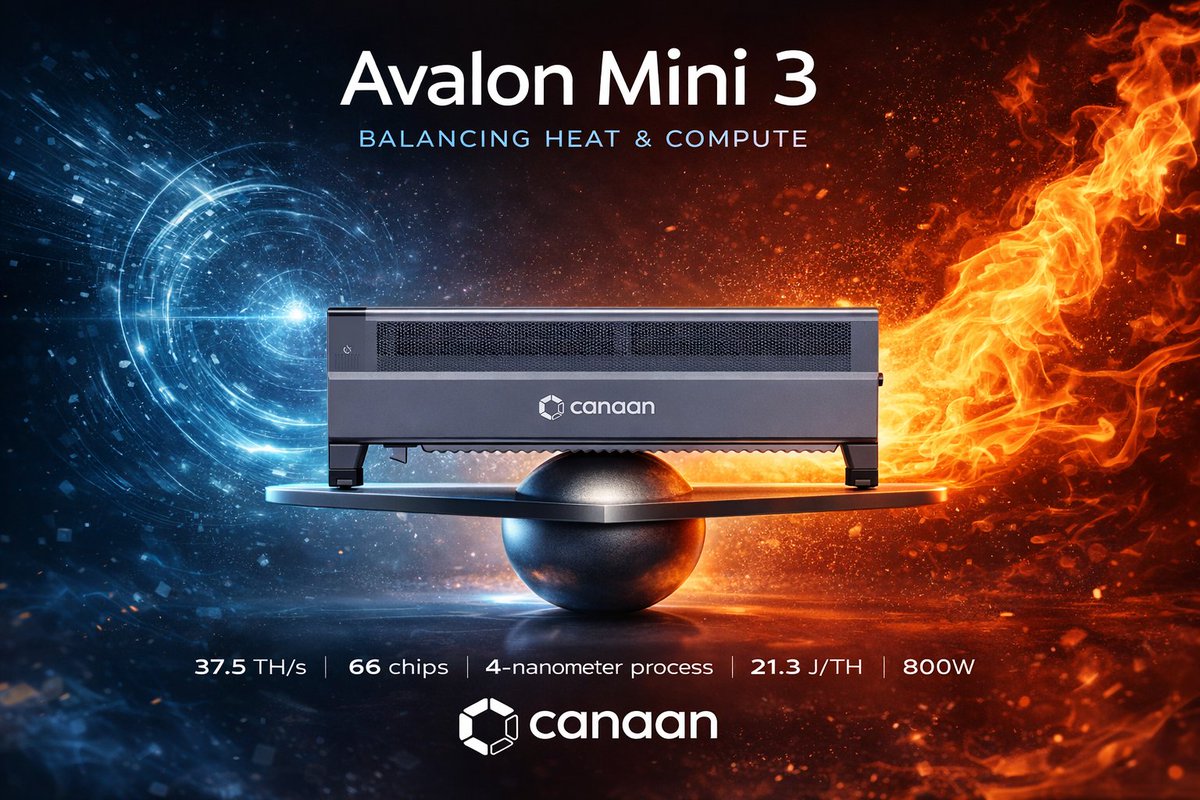 canaanio's tweet image. Avalon Mini 3 = balancing heat + compute. 🔥⚡️

800W baseboard style heater that also mines: 37.5 TH/s • 66 (4nm) chips • 21.3 J/TH.

Warm your room while you participate in the Bitcoin network.

Learn more: canaan.io/mini3 #BitcoinMining #HomeMining #HeatReuse