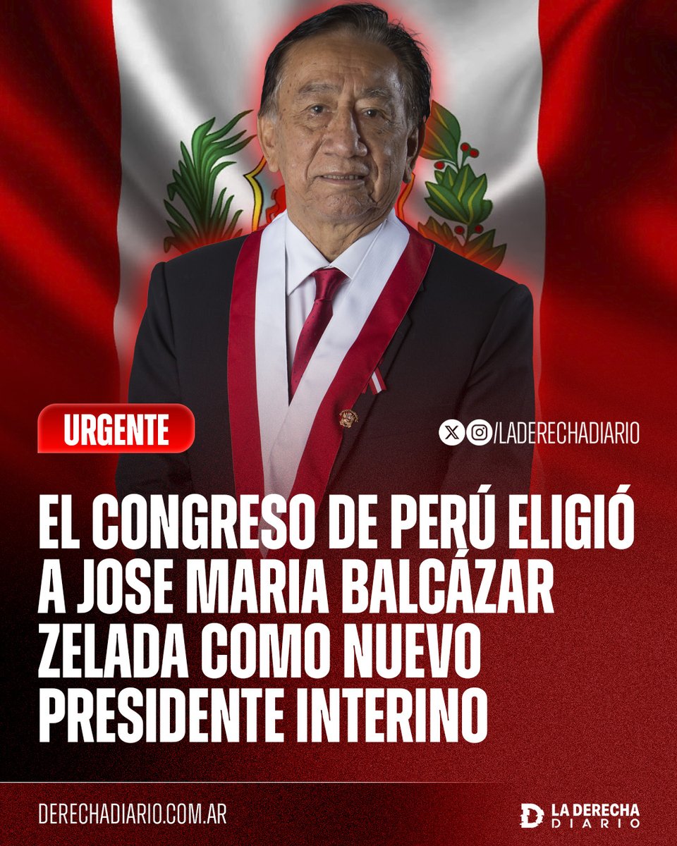 laderechadiario's tweet photo. 🚨🇵🇪 | #AHORA PAPELÓN: El comunista José Balcázar del partido de Pedro Castillo, Perú Libre, fue elegido por el Congreso como el nuevo presidente interino de Perú, tras la destitución de José Jerí.

Estará en el cargo menos de 180 días y asume a dos meses de las elecciones presidenciales.