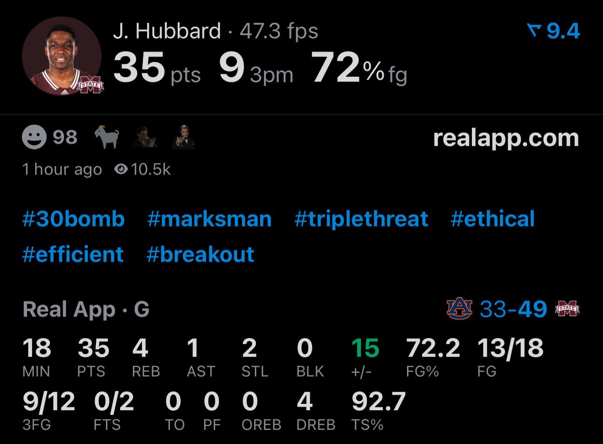 Does that say 35 PTS &amp; 9 3PM in 18 minutes??