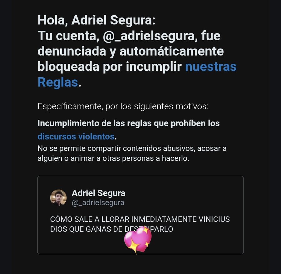 "VINICIUS"

Porque un usuario fue censurado y suspendido de twitter por tratarlo de llorón