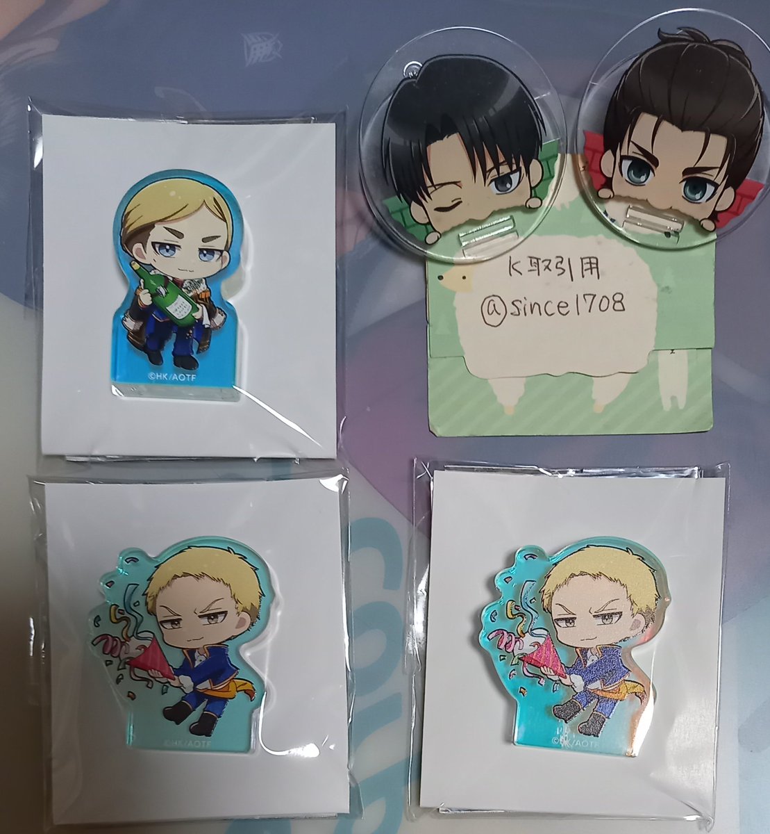 since1708's tweet photo. 【交換 譲渡】進撃の巨人 エスクリ
アクブロ アクリルブロック

譲→エルヴィン、○ライナー

求→エレン1、☆リヴァイ or 定価+送料

※☆には不快で無くば複数提供、抱合せ🆗
☆含む纏めての交換、又は纏めての譲渡優先

都内手渡し、郵送

検索からもお気軽にお声かけ下さい
宜しくお願い致します https://t.co/nZGomi01lj