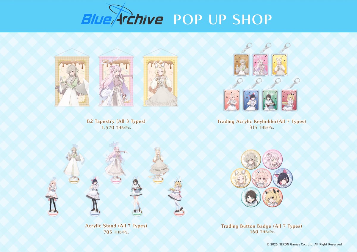 เตรียมพบกับ
#BlueArchive POPUP SHOP in animate !

เมื่อซื้อสินค้า POPUP ครบตามเงื่อนไขรับฟรี! Mini Bromide♪
ระยะเวลา：7/3/2026 - 29/3/2026
สาขา：animate Bangkok,animate Futurepark Rangsit
*ส่วนจัดแสดงจัดที่สาขาMBKเท่านั้น

รายละเอียดเพิ่มเติมที่POP
แฟนๆจะพลาดไม่ได้นะ!