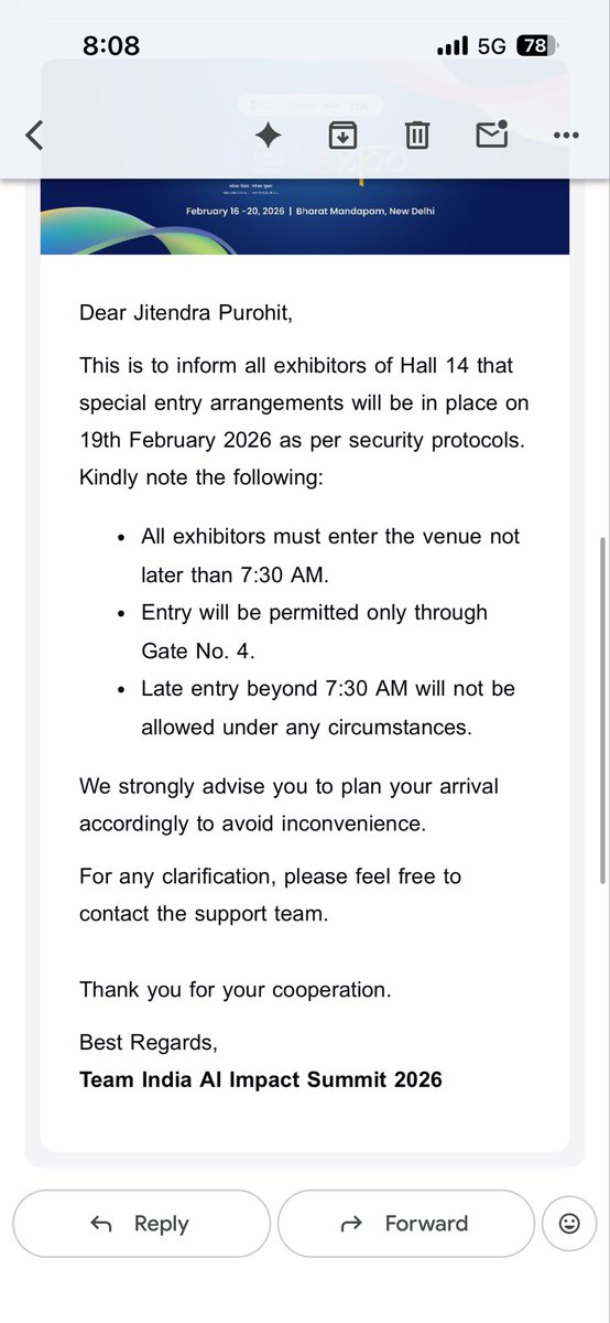jitupurohit310's tweet photo. People comprised their sleep, wake at 5 am just to visit and here “YOU ARE NOT ALLOWED GO HOME” 

As a startup founder and fan of #IndiaAI movement, I am disappointed. 
@GoI_MeitY @AshwiniVaishnaw @PMOIndia @JitinPrasada @narendramodi @stpiindia @DelhiPolice @ABPNews @aajtak https://t.co/S8VLaJBR7R