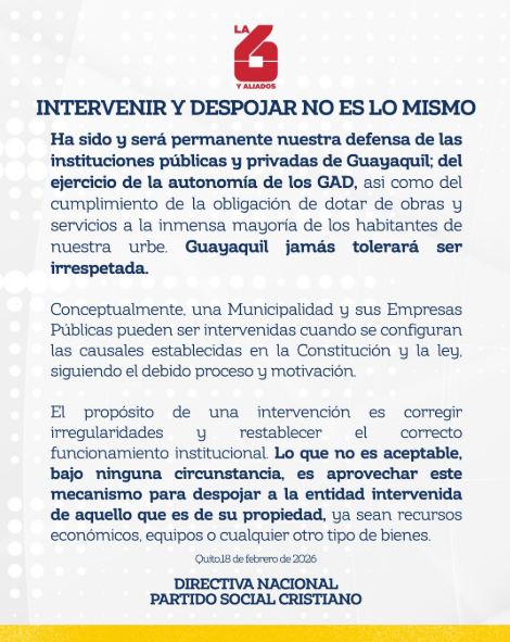 EcEnDirecto's tweet photo. #ATENCIÓN 
"El propósito de una intervención es corregir irregularidades y #restablecer correcto funcionamiento institucional. Lo que no es aceptable, bajo ninguna circunstancia, es aprovechar este mecanismo para despojar a la entidad intervenida de aquello que es de su prioridad, ya sean #recursos económicos, equipos o cualquier otro tipo de bienes", manifestó el Partido Social Cristiano a través de un comunicado, en relación al allanamiento ejecutado en #SeguraEP.