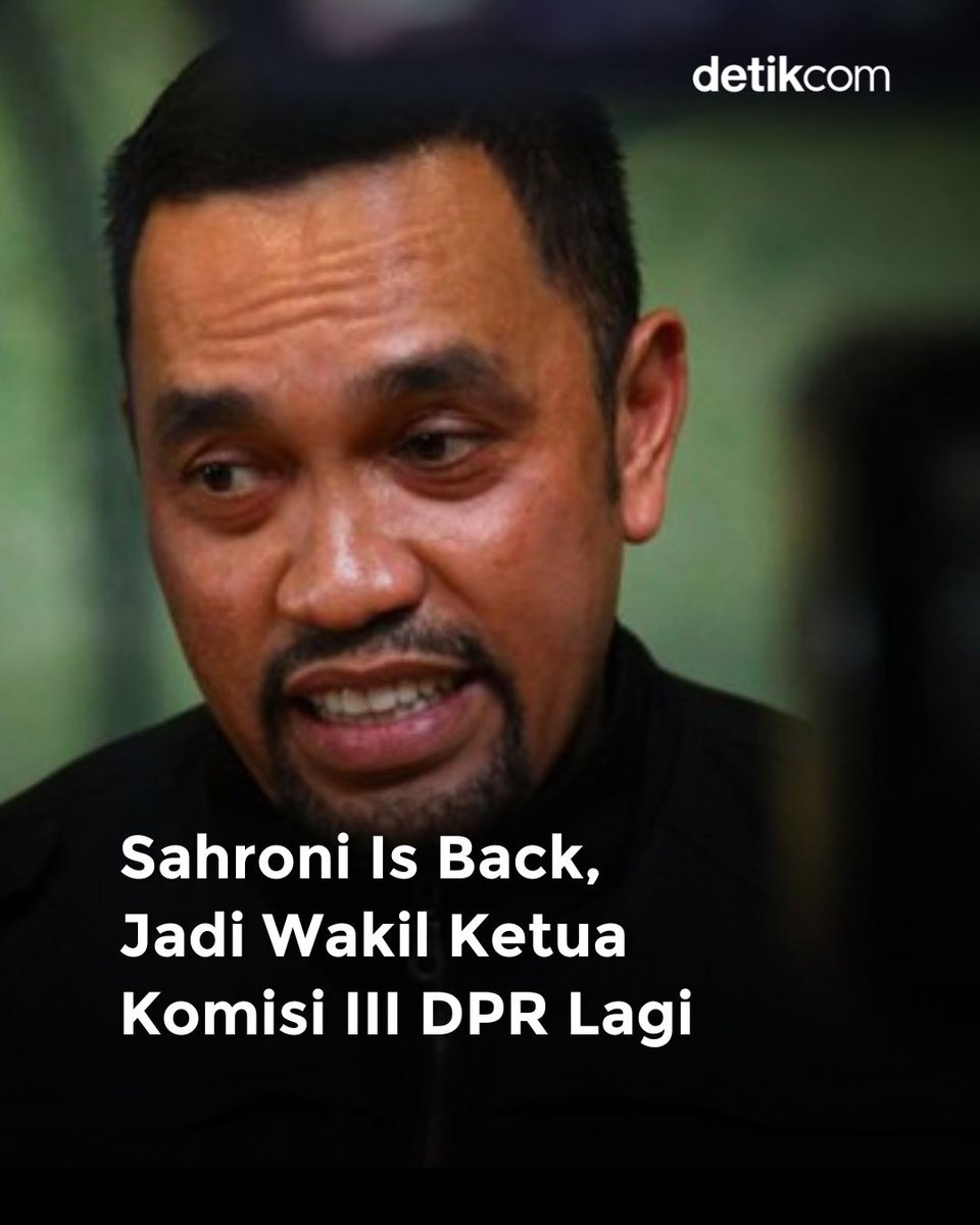 detikcom's tweet photo. DPR RI menetapkan Ahmad Sahroni sebagai Wakil Ketua Komisi III DPR RI. Sahroni menggantikan posisi Rusdi Masse yang resmi mengundurkan diri dari Partai NasDem dan DPR RI.

https://t.co/icZzEldwex https://t.co/JtkPJfqRRo
