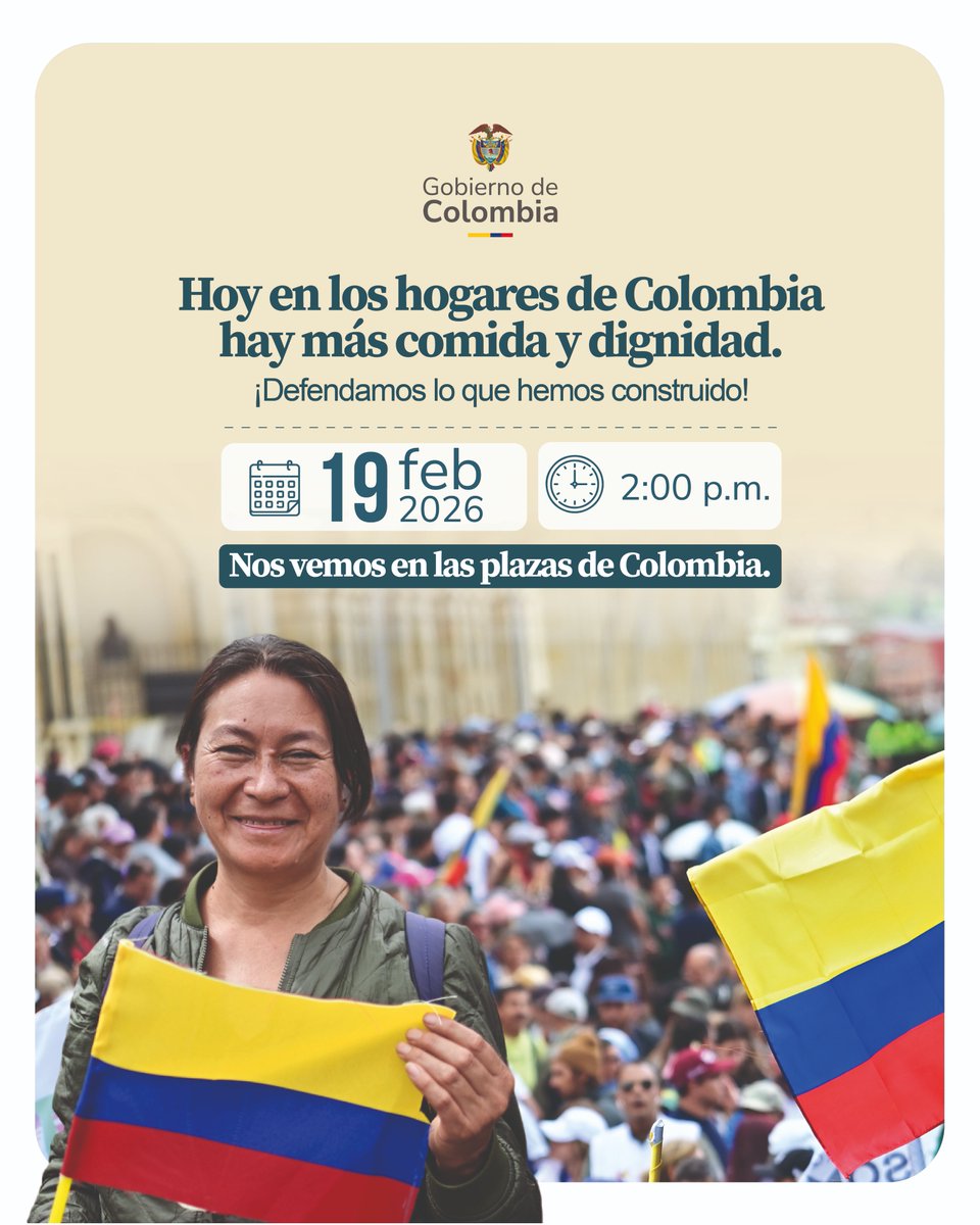Desde todas las plazas públicas del país, incluyendo la Plaza de Bolívar en Bogotá, nos uniremos para defender el Salario Vital. 🇨🇴

Convocamos a todas las trabajadoras y trabajadores de Colombia #ALasPlazasPorElSalarioVital este jueves 19 de febrero, desde las 2:00 p.m.
