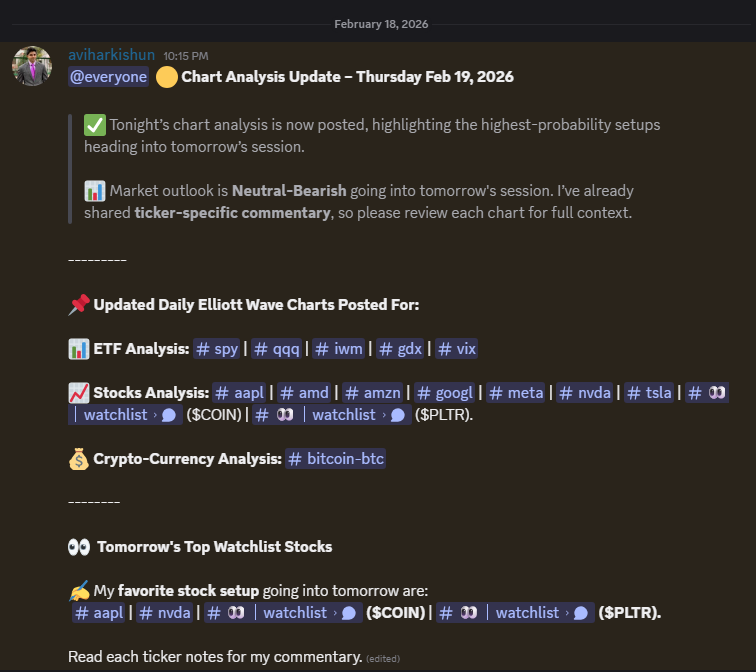 AviHarkishun's tweet photo. All charts updated int the Discord. Also here are the stocks I am specifically watching tomorrow for trades, besides $SPY $QQQ $IWM

Watchlist: $AAPL $NVDA $COIN $PLTR 🧵👇