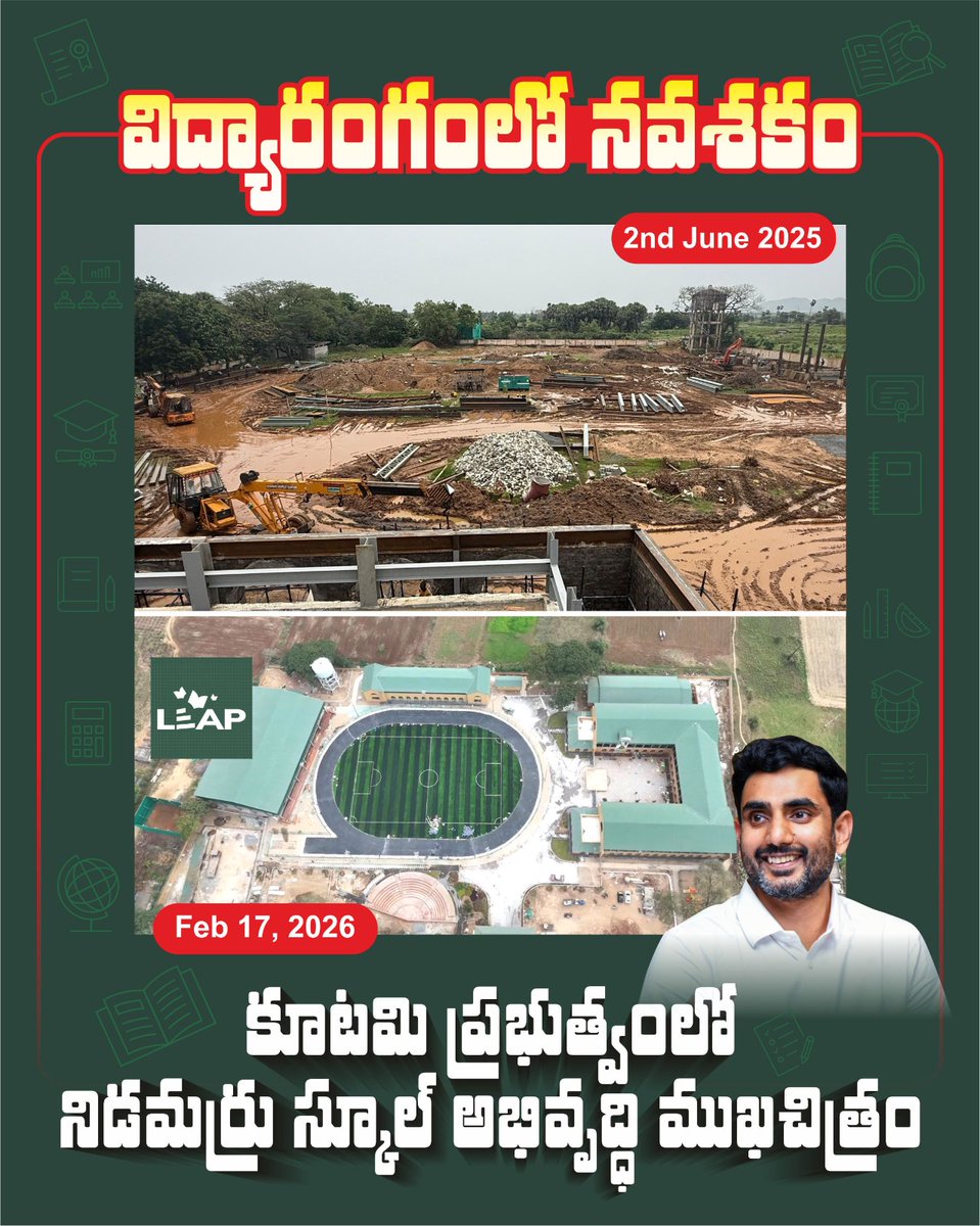 మంగళగిరి నియోజకవర్గంలోని నిడమర్రు జెడ్పీ హైస్కూల్ ని పైలెట్ ప్రాజెక్టు కింద రూ. 16 కోట్ల వ్యయంతో కార్పొరేట్ స్కూళ్లకు దీటుగా అంతర్జాతీయ ప్రమాణాలతో లీప్ స్కూలుగా తీర్చిదిద్దుతున్న విద్యాశాఖ మంత్రి నారాలోకేష్ గారు
#IdhiManchiPrabhutvam
#NaraLokesh
#AndhraPradesh