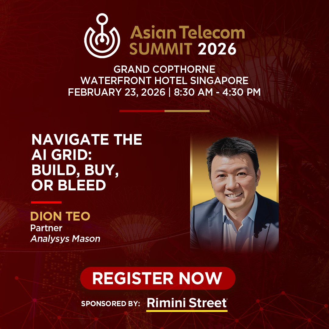 Dion Teo, Partner at Analysys Mason, will speak at Asian Telecom Summit 2026. 

Catch his session, “The AI Grid: Build, Buy or Bleed,” uncovering how telcos can stay ahead in a fast-changing digital world.

Register: bit.ly/4aoEob7

#AsianTelecomSummit2026 #AnalysysMason
