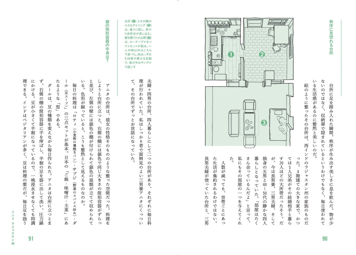 2026年4月に当社より岡根谷 実里さんの新刊『世界の台所の間取り』が発売予定です!
食卓を囲む、あたたかい時間は万国共通。
それぞれの国や地域で大切にされ、受け継がれてきたものとは？日本の共通点は？気候と台所の関係は？など、各国の台所の秘密や人々の暮らし、魅力がギュっと詰まった1冊です。