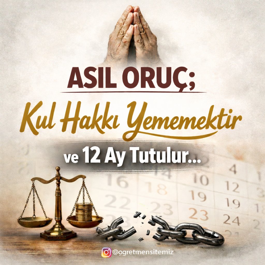 Asıl oruç;

Kul Hakkı Yememektir ve 12 Ay Tutulur...