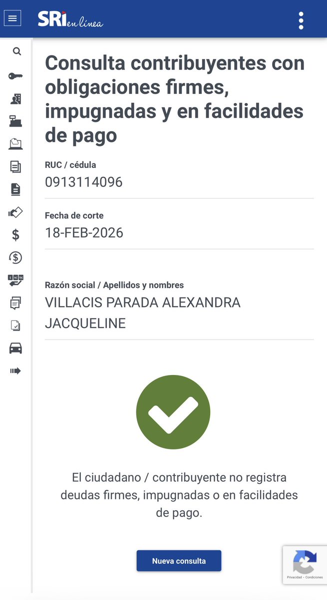Lo paradójico, y francamente cínico, es que en el propio SRI ya no registra deuda alguna.  Pero la agenda continúa, sin importarles la ley o la ética.

📌 Y mientras tanto, la jueza que conoce la acción de protección con medida cautelar ni siquiera califica la demanda.

En una