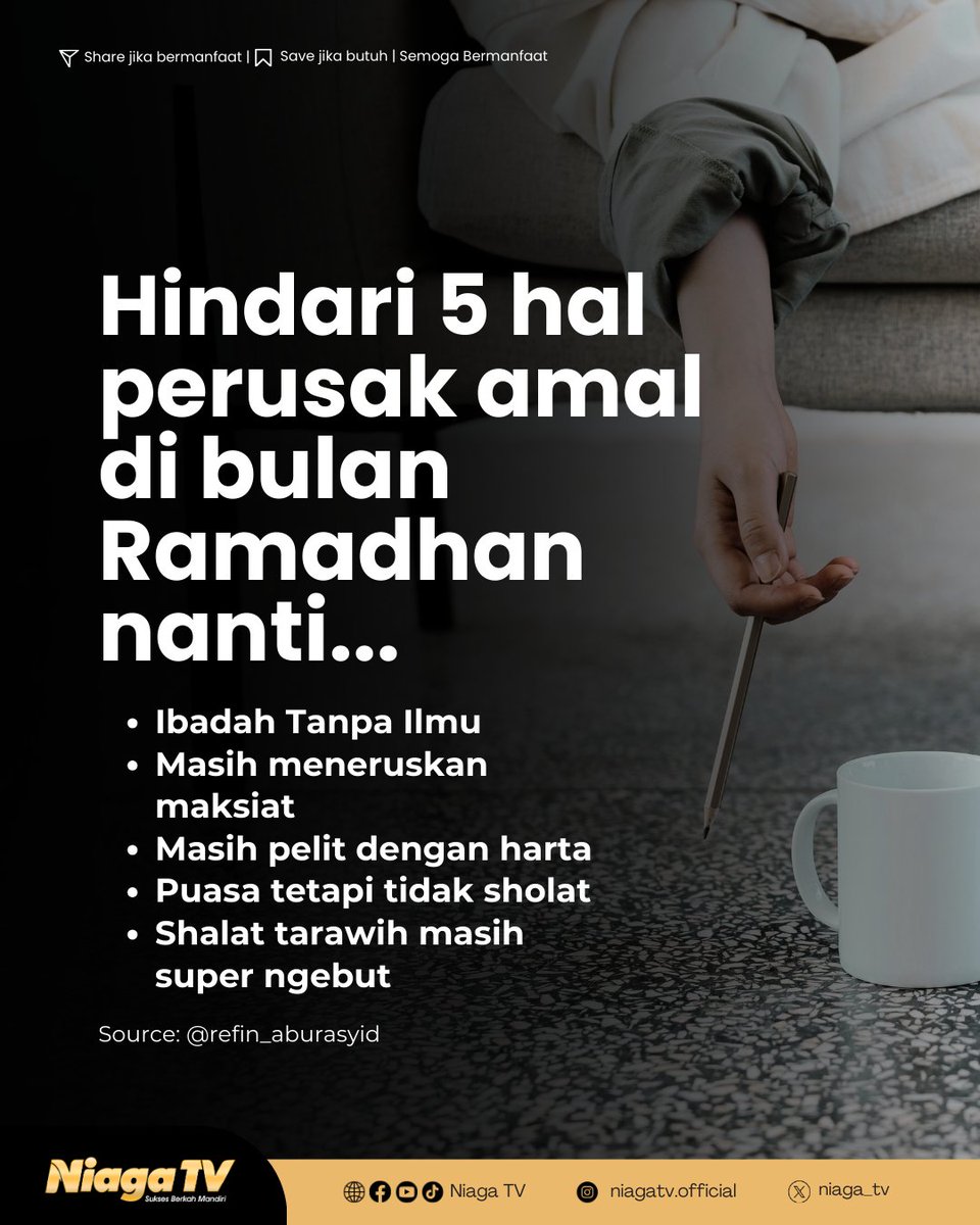 Jangan sampai puasa kita menjadi sia-sia dan tidak bernilai disisi Allah. Semoga bermanfaat

#Sunnah #reminder #Islam #quote
