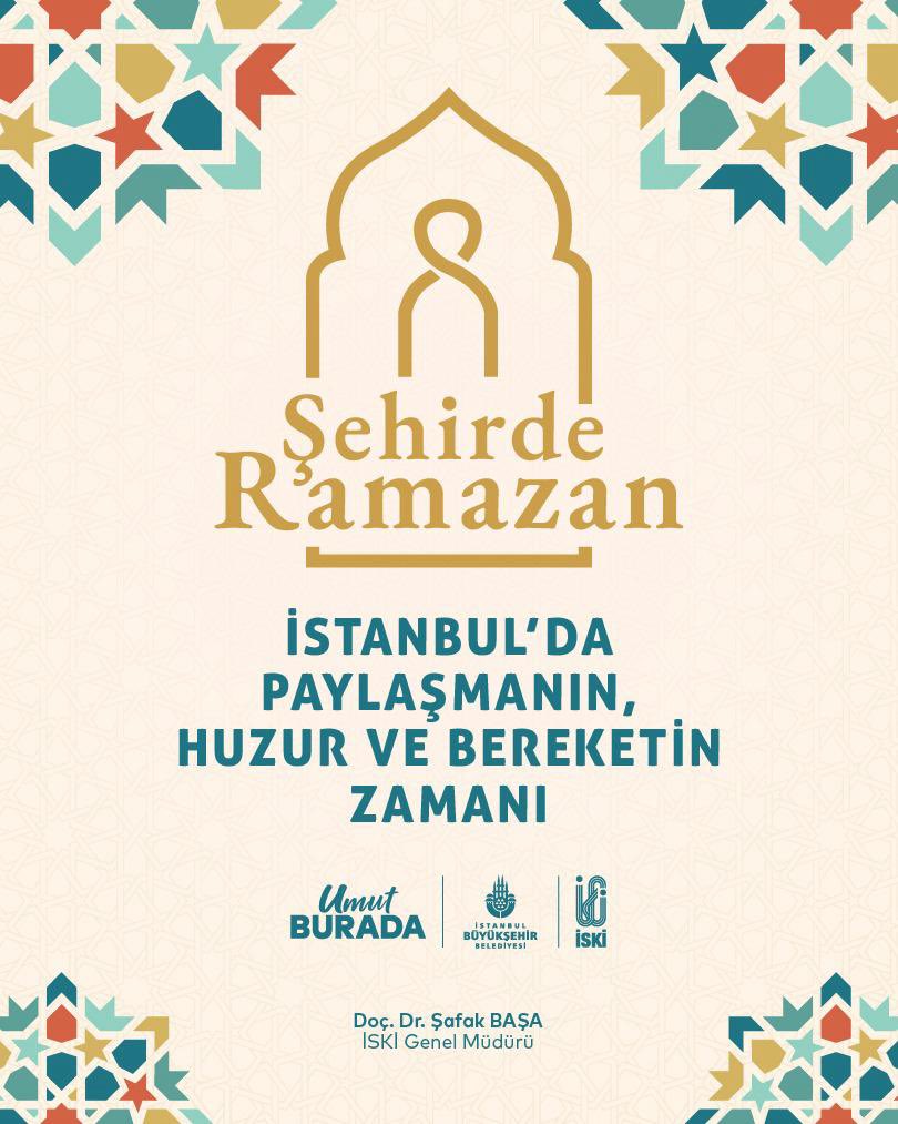 Ramazan ayını karşılamanın mutluluğunu yaşıyoruz. Dayanışmanın ve paylaşmanın güçlendiği bu mübarek ayın İstanbullu hemşehrilerimize ve İSKİ ailemize sağlık, huzur ve bereket getirmesini diliyorum. Hayırlı Ramazanlar!