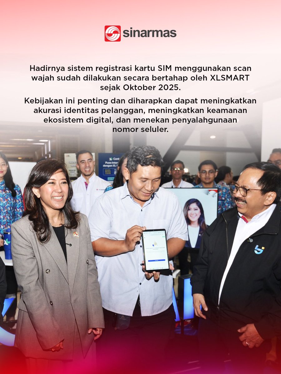 Pilar usaha Sinar Mas, XLSMART secara bertahap menerapkan registrasi kartu SIM berbasis biometrik, khususnya pengenalan wajah atau face recognition. 

Kebijakan ini diharapkan bisa menciptakan ekosistem telekomunikasi yang lebih aman dan berkelanjutan.

#SinarMas 
#BeritaSinarMas