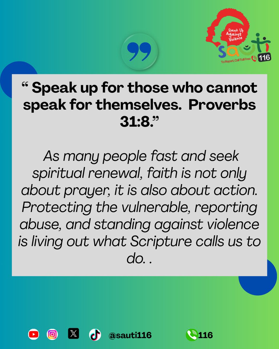 sauti116's tweet photo. Faith in action means protecting the vulnerable. Let your prayers move your courage.
@Mglsd_UG @GovUganda @Archbp_COU
#FaithInAction #SpeakUp #ProtectTheVulnerable #Sauti116 #EndViolence #FastingSeason #CommunityCare https://t.co/7i9hxkWLP4