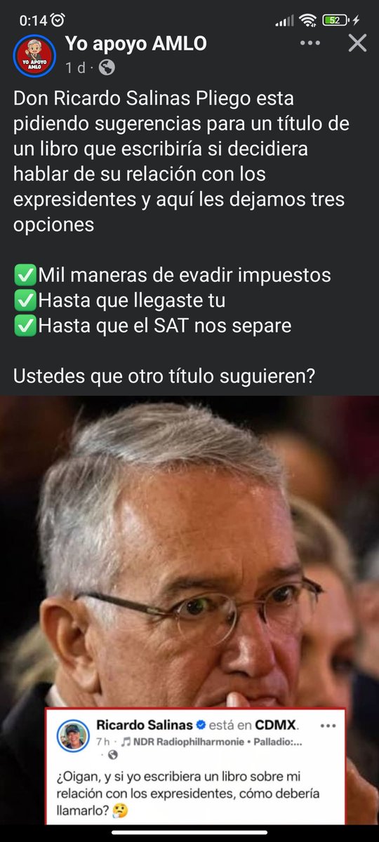 Don <a href="/gruposalinas/">Grupo Salinas</a> díganle al pendejo de su viejo violador enjendro que escriba bien su libro, como si al pueblo le importará

<a href="/RicardoBSalinas/">Don Ricardo Salinas Pliego</a>