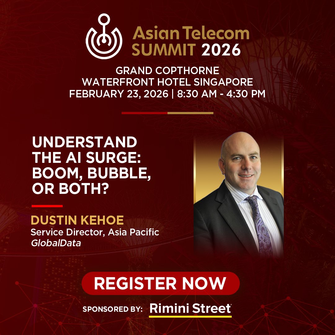 Dustin Kehoe, Service Director for APAC at GlobalData, will take the stage at Asian Telecom Summit 2026 for his session, “Is AI a Boom, a Bubble, or Both?” Hear his insights on the next chapter of telecom.

Register: bit.ly/4rZcb0y

#AsianTelecomSummit2026 #GlobalData