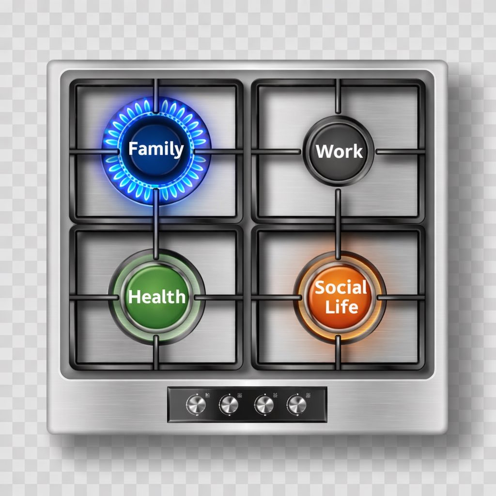 DealsDhamaka's tweet photo. Imagine your life as a stovetop.
You've got 4 burners:

Family
Work
Health
Social Life

But in reality:
To be successful... You have to turn off one.
To be *really* successful... You must turn off two. https://t.co/K82iomeK3O