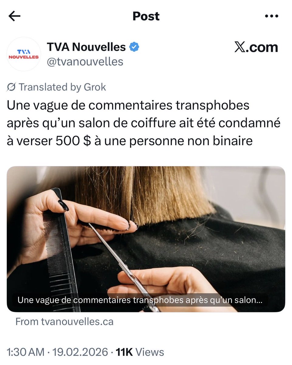jfrcaron's tweet photo. Peut-on, svp, avoir le nom du salon de coiffure afin qu’un « go fund me » puisse lui rembourser les 500 $ ?

. https://t.co/efHL3z9ndX