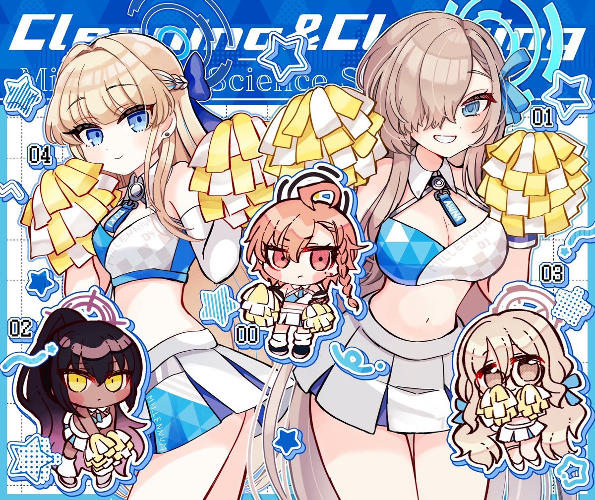 室笠アカネ(ブルアカ) ,アスナ(ブルアカ) ,カリン(ブルーアーカイブ) ,美甘ネル(ブルアカ) ,トキ(ブルアカ) 「C&amp;Cチア #ブルアカ」|こや💎ブルマ6のイラスト