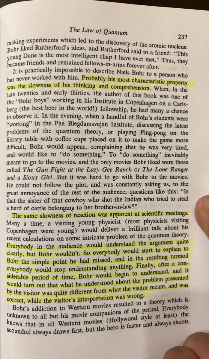 curiouswavefn's tweet image. For those of us who are impressed by fast talkers and fast thinkers as a sign of intelligence, a story about the endearing slowness of Niels Bohr’s thinking.