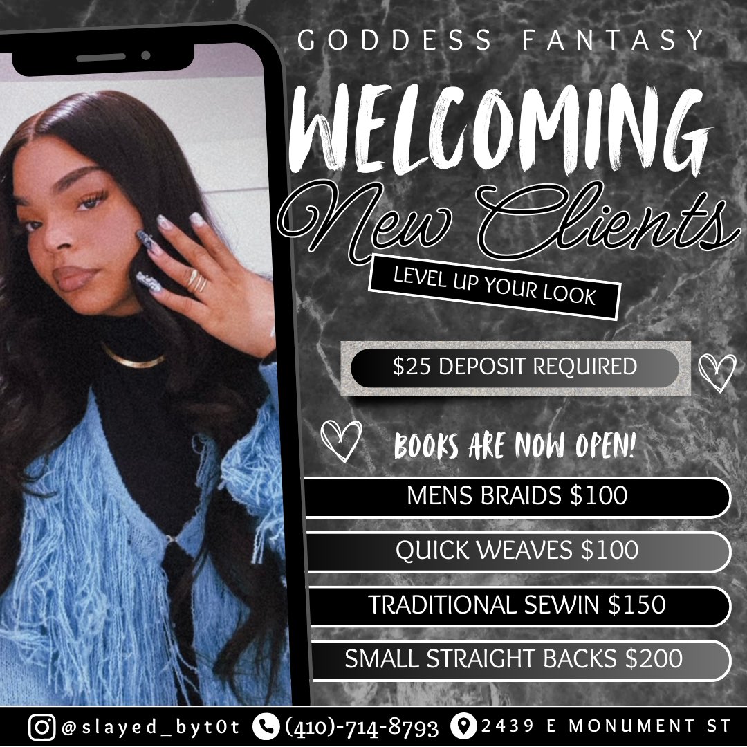 CIAA WEEKEND IS COMING 🎀✨
Coming to Baltimore for the parties, brunches &amp; events? 
Make sure your hair is DONE before you step out 🔥
Braids • Quick Weaves • Glam Styles
Out-of-town clients welcome 💕
📍 Baltimore
📲 Text 410-714-8793 to book