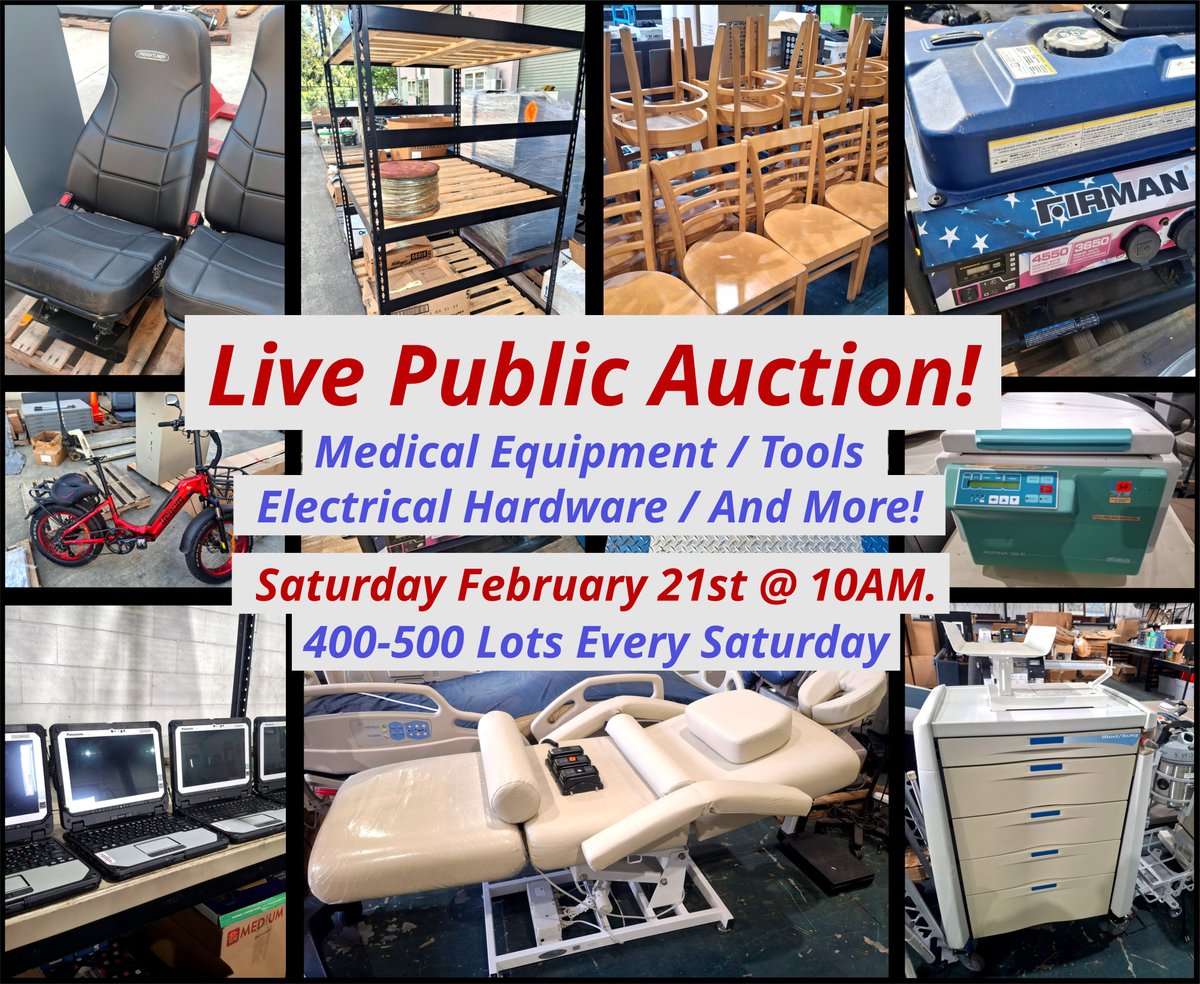 We have medical equipment, tools, electrical hardware, and More!
📆Saturday February 21st @ 10AM
📍Location - 4911 S. 50th Street, Tampa 33619
🔗TampaLiquidation.com
* Preview Friday February 20th: 9AM-5PM and Saturday 8AM.
* Complete Inventory will be posted on our website