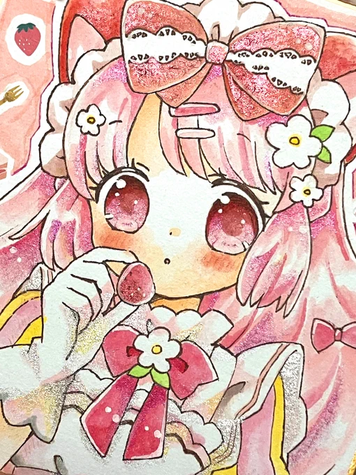 コミティアに出すミニ色紙と豆色紙たちです本用に生まれた子達を描きました ミニ色紙の方はキラキラしてます