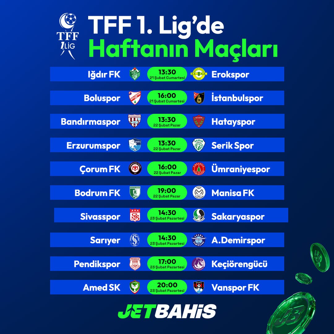 ⚽️ TFF 1. Lig’de yeni hafta heyecanı Iğdır FK ile Erokspor karşılaşmasıyla başlıyor. Maçlara özel marketler ve canlı bahisler Jetbahis’te seni bekliyor #bahis #iddaa #casino 

Güncel giriş: srv185.edgeflowJB10185.com/_CB63eAHmKZ2uq… .