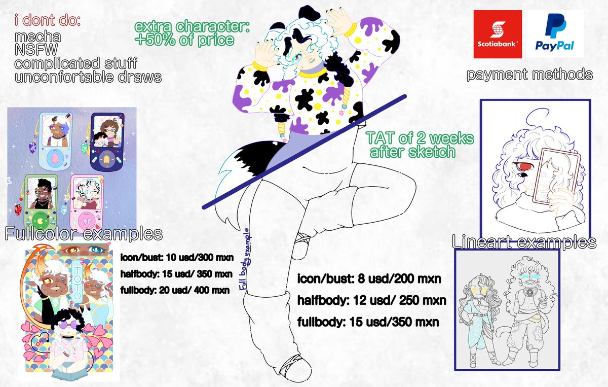 Toto_Puppy2801's tweet image. I upgraded this so you can have prices on dollar and mexican pesos:D

Also my TAT can be shorter than it's says if im not bussy or the comm is difficult, sometimes i deliver it on two-three days after sketch:3
#opencommissions #artmoots #commissionsopen
