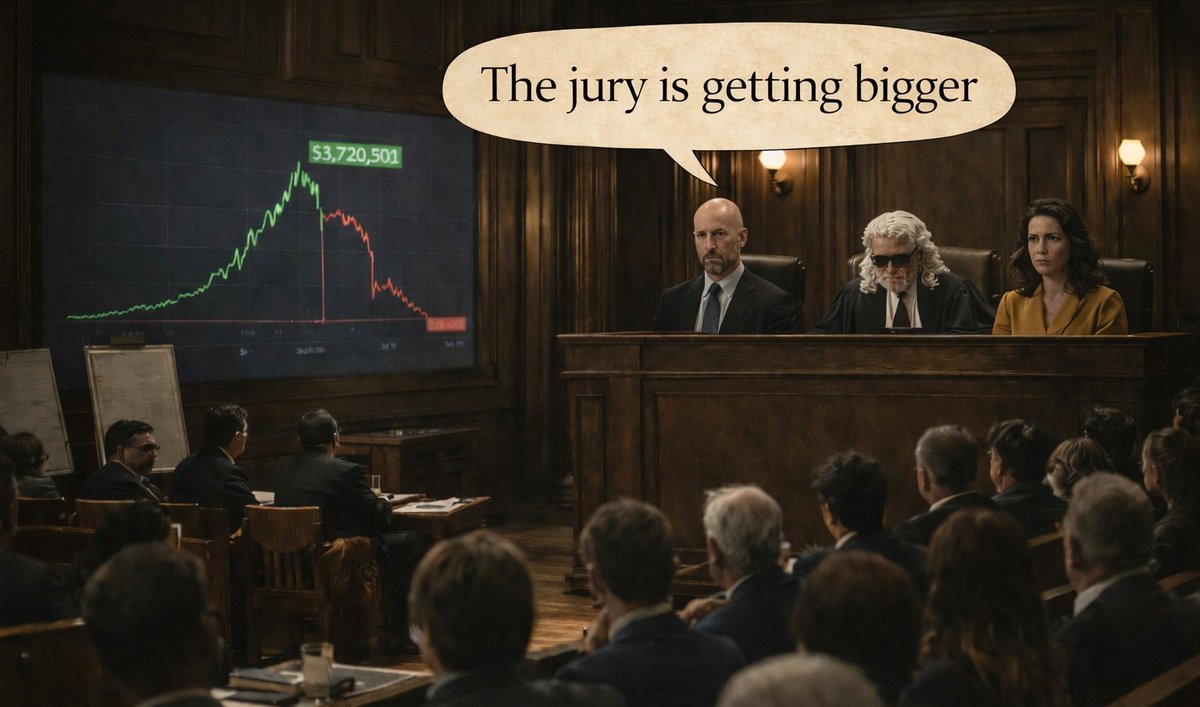 Verdict_Court's tweet image. The jury is getting bigger

Judge:

-Final Judge

Juror #1:

-Juror Veritas

Jury #2:

-Juror Equity

The Court Is Always In Session 

⚖️

#FinalJudge #Cryptoscam #CryptoDrama