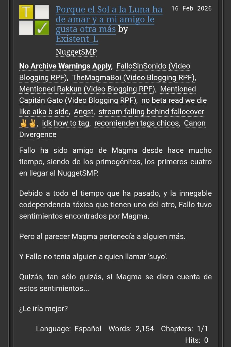 L4nanan's tweet photo. TW!! #Magllo

https://t.co/h64SoDo9Ck

qn quiere leer esta mrdddd jajaaaaa amo el magllo pero no hagan que tengan un final feliz (coro: si existente sii) y bueno nose chicos uhmmm lean plis o yo q se digo publicarlo en tuitwr sirve para promo i guess(??)

ojalá les guste✌️✌️ https://t.co/0Q8X7zby6P