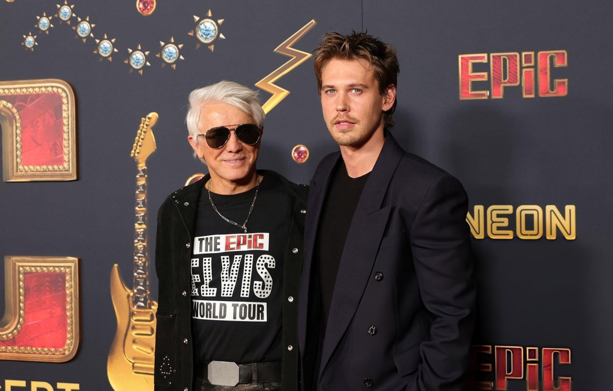 AButlerNews's tweet photo. Baz Luhrmann and Austin Butler attend the Los Angeles Premiere of Baz Luhrmann's "EPiC: Elvis Presley In Concert" Presented by Neon at TCL Chinese Theatre in Hollywood, California. - February 18th https://t.co/8inx01mzuI