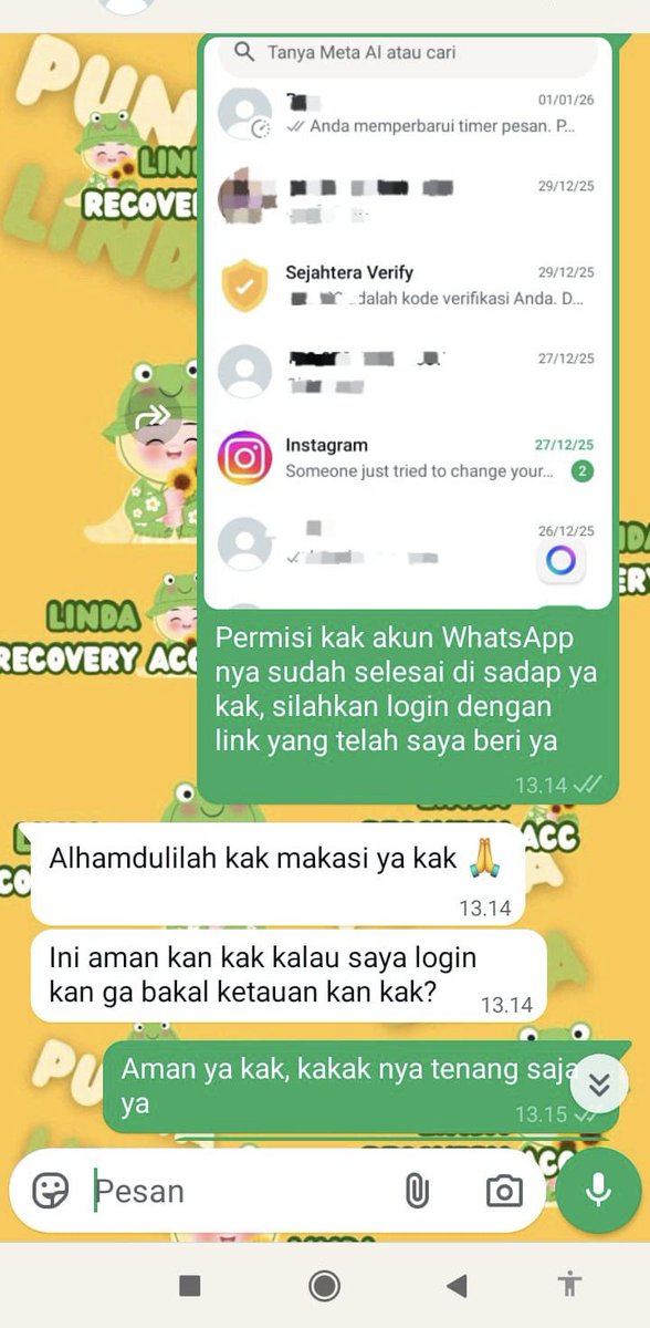 leuhcn's tweet photo. JASA PEMULIHAN AKUN &amp; HAPUS AKUN

1•AKUN LUPA PASWORD/KE HACK
2•JASA SADAP WA
3•JASA SUSPEND/UNSUSPEND AKUN
4•JASA HAPUS AKUN
5•JASA HACK/PULIHKAN
AKUN,GMAIL,INSTAGRAM,TWITER,FBTIKTOK,TELEGRAM,DLL
6•JASA LACAK

Full testi,fast respon,amanah
https://t.co/TbGtb6fkn6 https://t.co/kF7nGrRPr3
