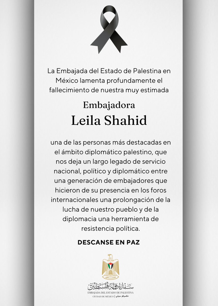 PalestineMX's tweet image. Descanse en Paz
Leila Shahid 
1949 - 2026