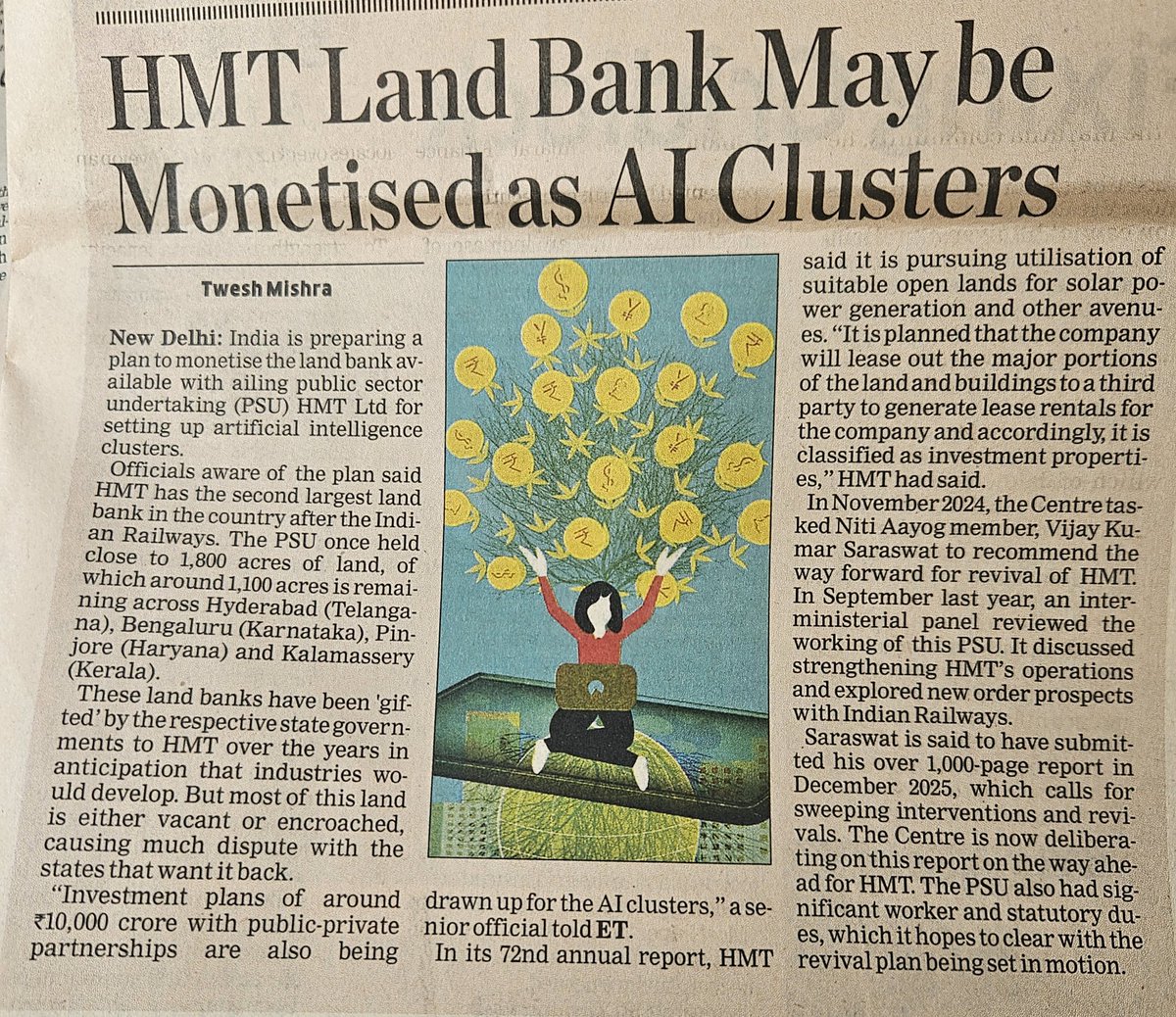 shuklasach's tweet image. India’s 2nd biggest land bank (after Railways) isn’t a realty giant — it’s #HMT. lt may pivot from idle acres to #AI infra. ~1,100 acres + ₹10,000 cr PPP plans = potential AI clusters.
If executed well, it is industrial policy 2.0 in action. Old #PSU land. New economy playbook!