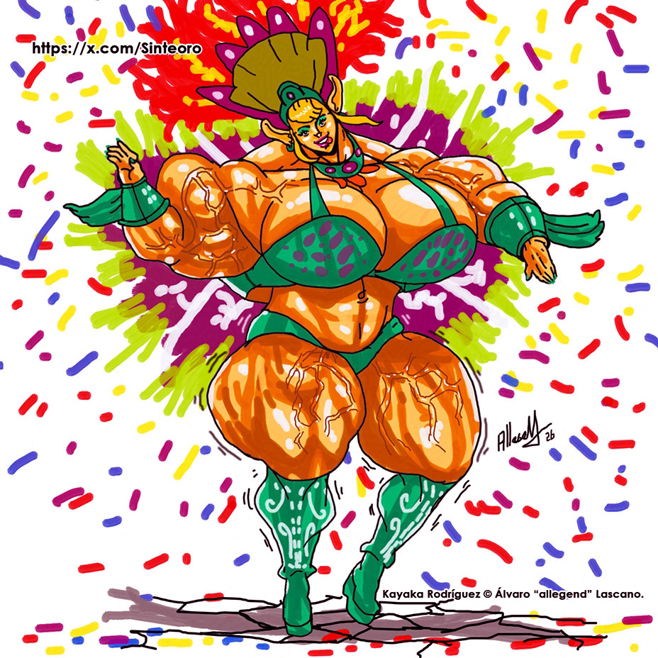 Mi hija Kayaka, disfruto su primer "carnaval" en la tierra. Al verla una comparsa le dio oportunidad de ser su reina y bailar al ritmo de su música.

#allegend #Femalemusclegrowth #femalemuscleart #femalemuscle #Carnavales #wheyfu #muscleart #musclegirl #webcomics #humor #SAMBA