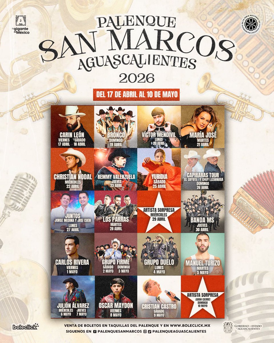 From @palenqueaguascalientes 
CARLOS RIVERA 🧡 01 DE MAYO #ElMejorPalenqueDeMexico 2026✨

🎟️ Venta de boletos a partir del viernes 20 de febrero. 🎟️

📲 En boleclick.mx

- Taquillas del Palenque de Lunes a Viernes 10am-6pm, Sábado 10am-3pm #PalenqueAguascalientes