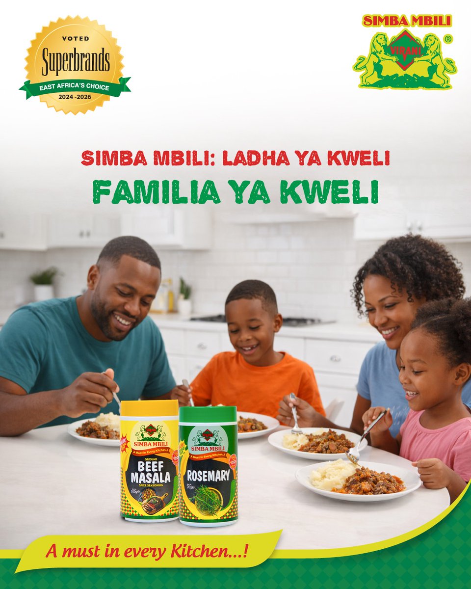 simbambilispice's tweet photo. Tangu mwaka wa 1957, Simba Mbili imekuwa sehemu ya mapishi ya Kiafrika — ladha ya kweli, harufu tamu, na furaha ya familia. Ni nani ambaye hajawahi kupata ladha ya Simba Mbili jikoni?
#SimbaMbiliSpices #KenyaLadha #JikoniYaKweli #SimbaMbiliMagic #TasteKenya https://t.co/o7L9wKx1qm