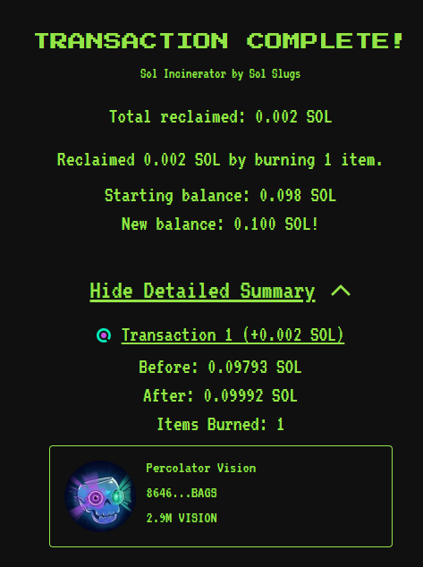 Burned 2 SOL worth of tokens . As promised every $500 of fees. We will burn 1 SOL

solscan.io/tx/5Am4TqUWEAz…
