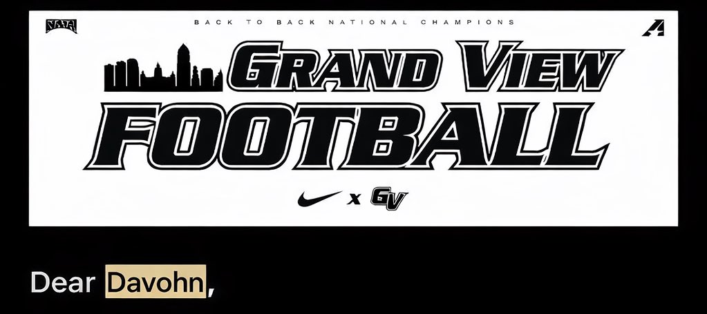 davohnhightower's tweet photo. Big blessings 🙏🏾 Just received a camp invite from Grand View Vikings!! Grateful for the opportunity to compete and show what I can do 💪🏾🏈 #AGTG #GrandViewFootball #WorkSeason https://t.co/jafQKSMrFv