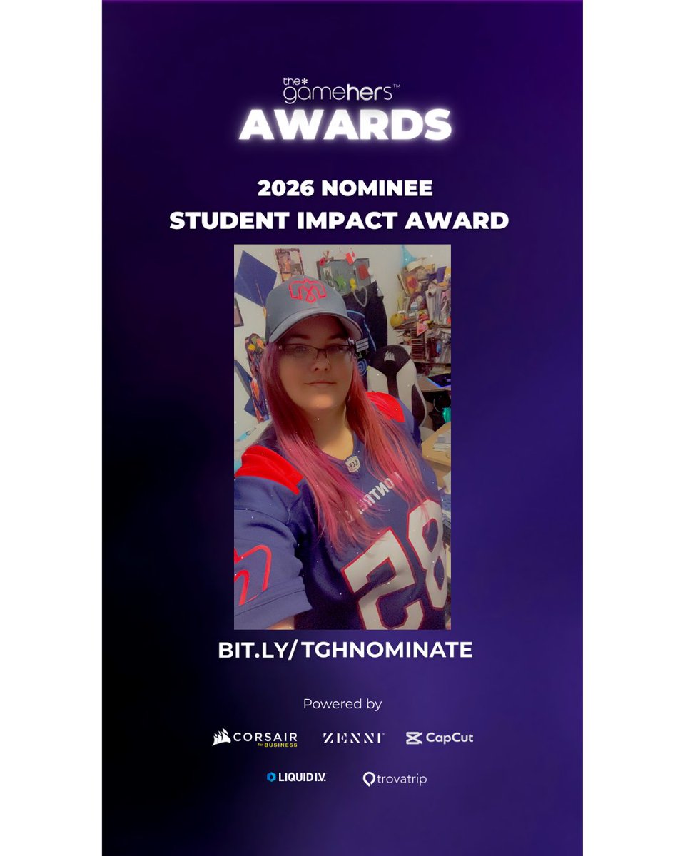Voting for
<a href="/thegamehers/">the*gamehers</a> awards is OPEN  bit.ly/tghawards2026 Nominated for 4 awards: GameHERs Student Impact Award, GameHERs Icon, Rising Star Award &amp;  Advocates for Representation So grateful to be recognized.  Thank you - go VOTE!!! #Vtubers #vtubeqc please vote