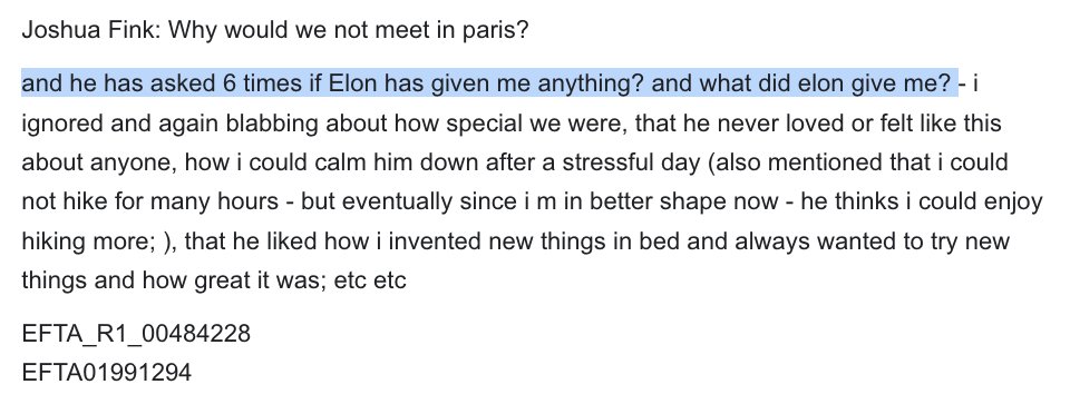 hash_tigre's tweet photo. Incredible find @rschmied. In 2012, one of Brunel's models that Epstein was 'paying for,' forwarded Epstein chat logs between her and Joshua Fink (son of Blackrock director Larry Fink)

Fink asks the model what Elon has 'given' her?

Did Epstein procure for both Musk brothers? https://t.co/BVzUHar7UD