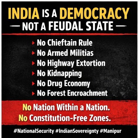 We want <a href="/HMOIndia/">गृहमंत्री कार्यालय, HMO India</a> to include the following conditions (non-negotiable) in the Kuki SoO agreement for long lasting peace in North East India. Why not abolish the Kuki Zamindari system first?
