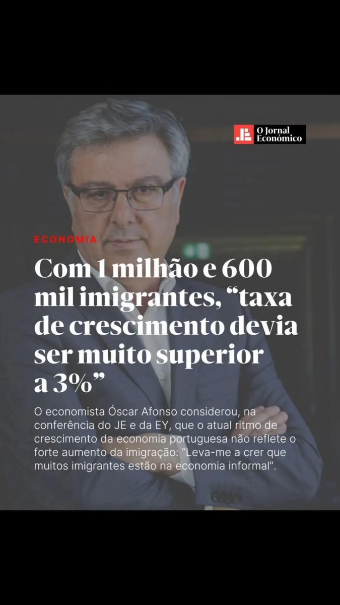 Quando alguém que percebe de economia diz a verdade. Com mais de 1,6 milhões de imigrantes e o PRR em execução, a economia cresceu menos do que seria normal. Algo não está certo.