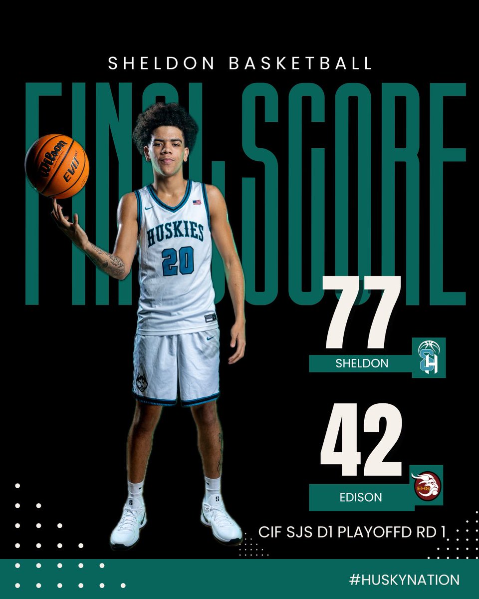 sheldon_mbb's tweet photo. Huskies defeat the Edison Vikings 77-42 to move onto the 2nd round of the CIF SJS D1 playoffs! 

Top performers: 
Baron Sabir - 25 pts @BaronSabir 
Zech Beatty - 20 pts 
Tey Carter - 18 pts @TeyCarter2026 

🩵🖤🏀

#HuskyNation https://t.co/SCyQS3GJEF