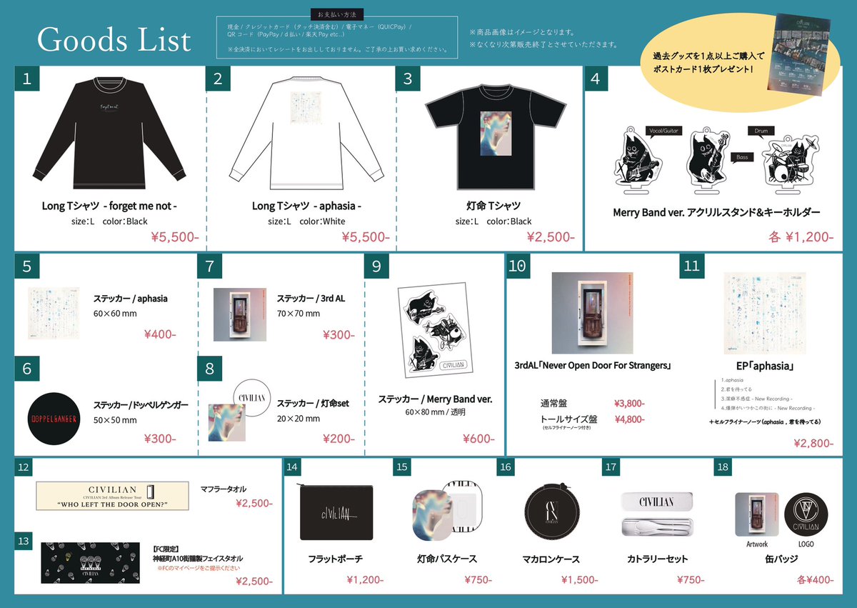 グッズ販売】 ・先行物販 15:30〜16:30予定 ・開場中/終演後 🎁過去